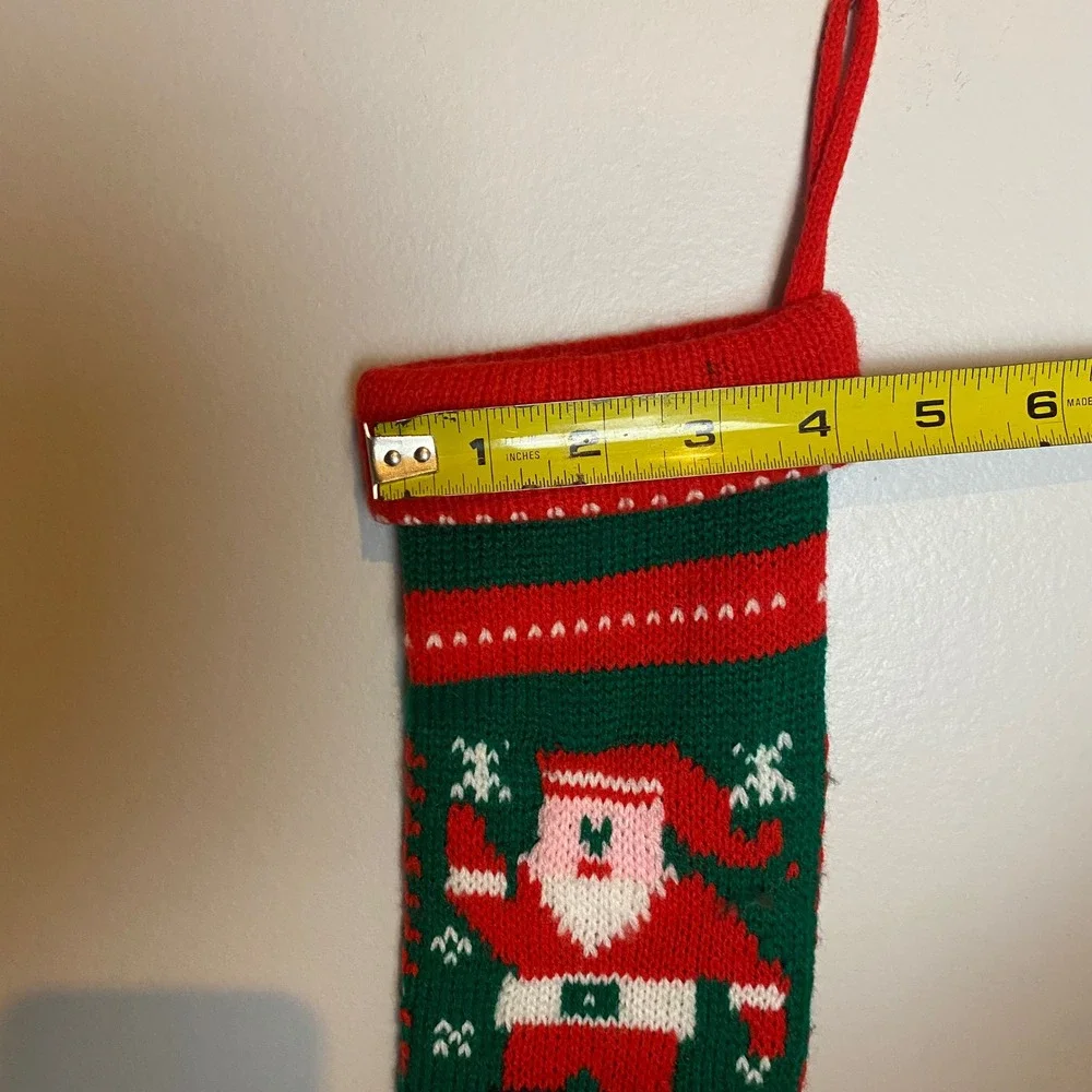 Vintage Christmas Stocking Kurt Adler 1978 Santa Red Green Knit Retro‎